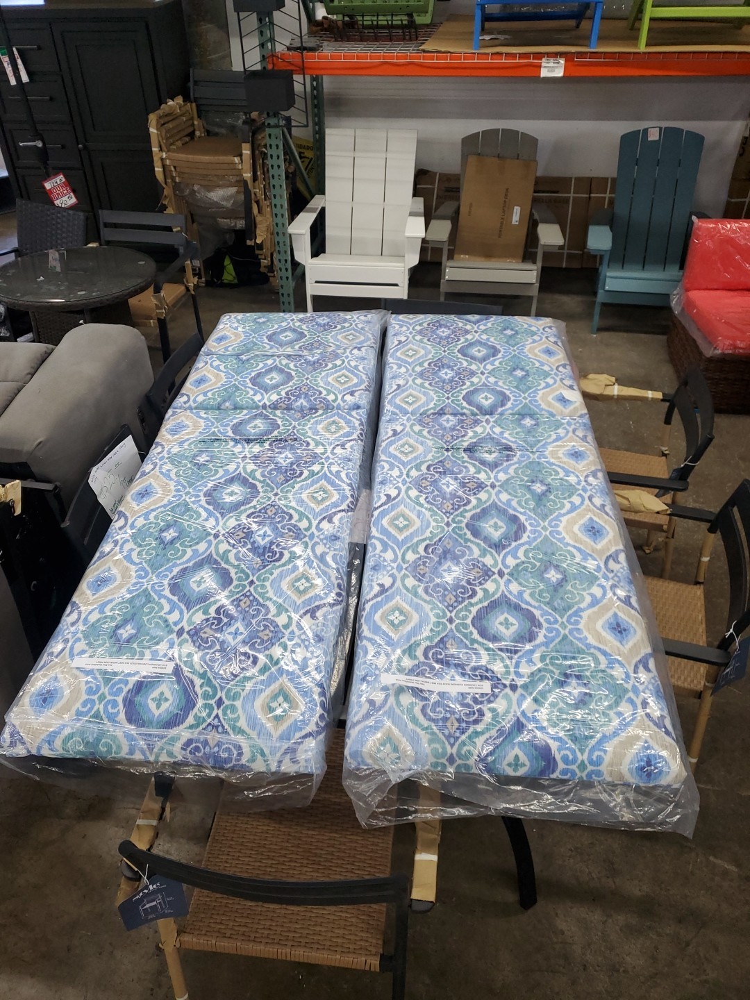 2 Sun Lounger Cushion Sea Mist Medallion Print fabric 76x23x1.2in