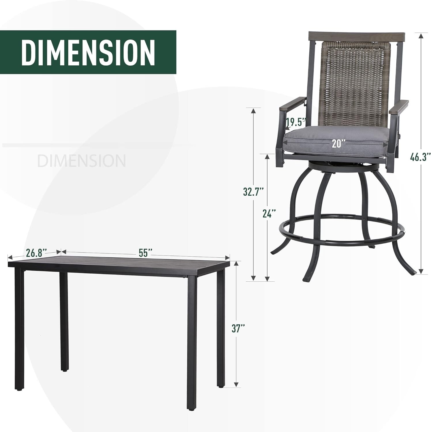 5 Piece Patio Bar Table Set Counter Height Swivel Bar Stools Bar Height Table