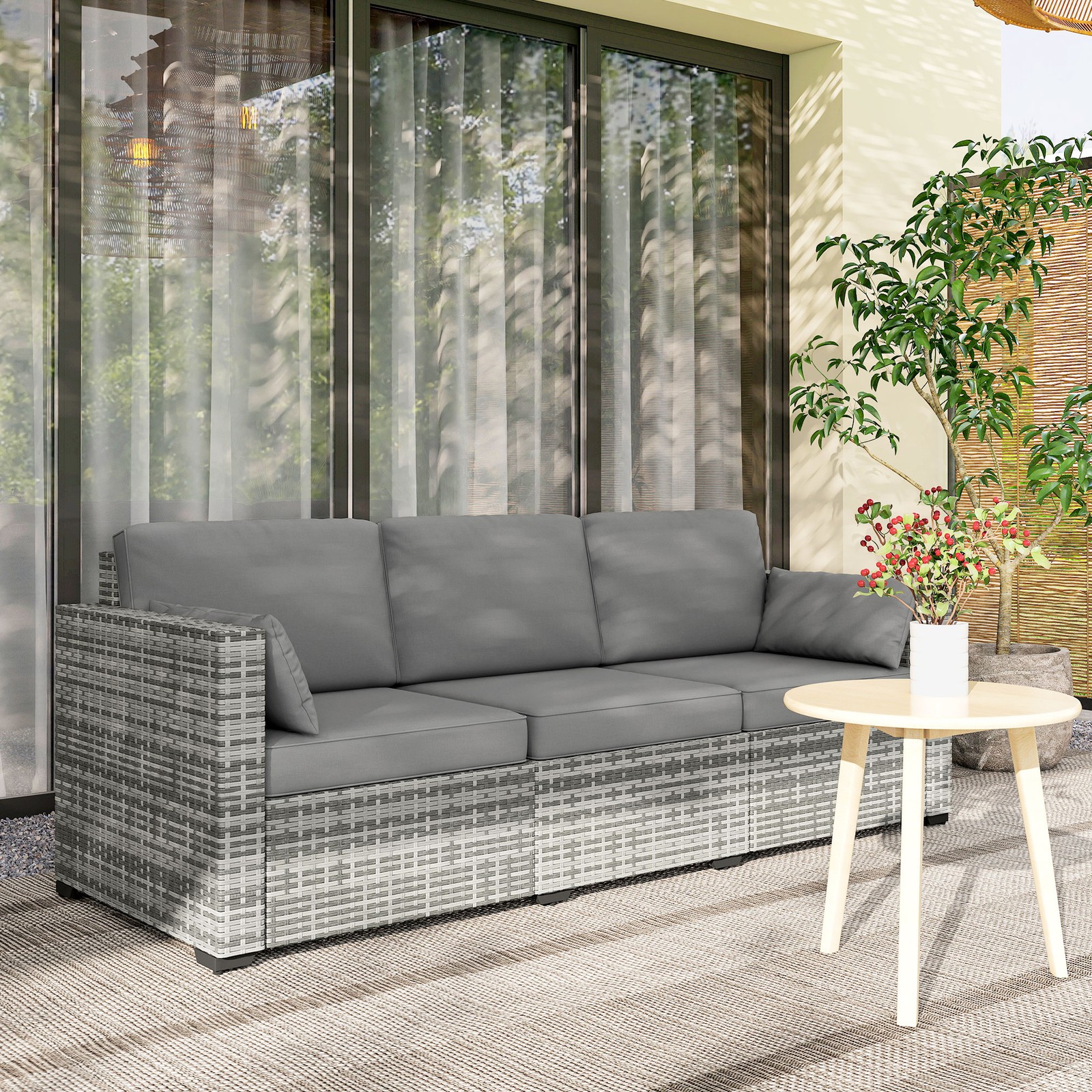 Outsunny Three-Seater Outdoor Wicker Patio Furniture, Gray