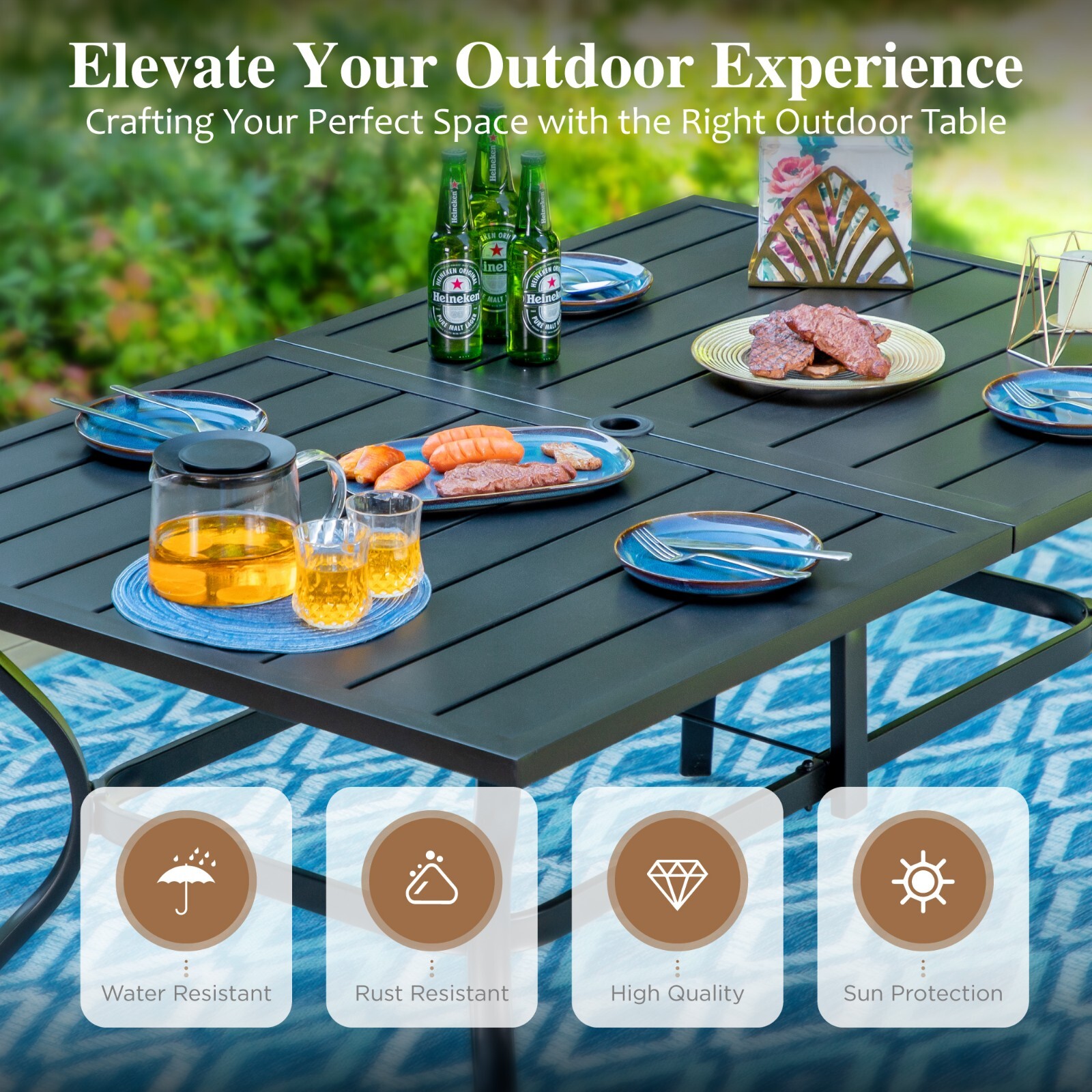 7 Piece Outdoor Patio Dining Set Metal Table 4 Chairs with 1.57″ Umbrella Hole