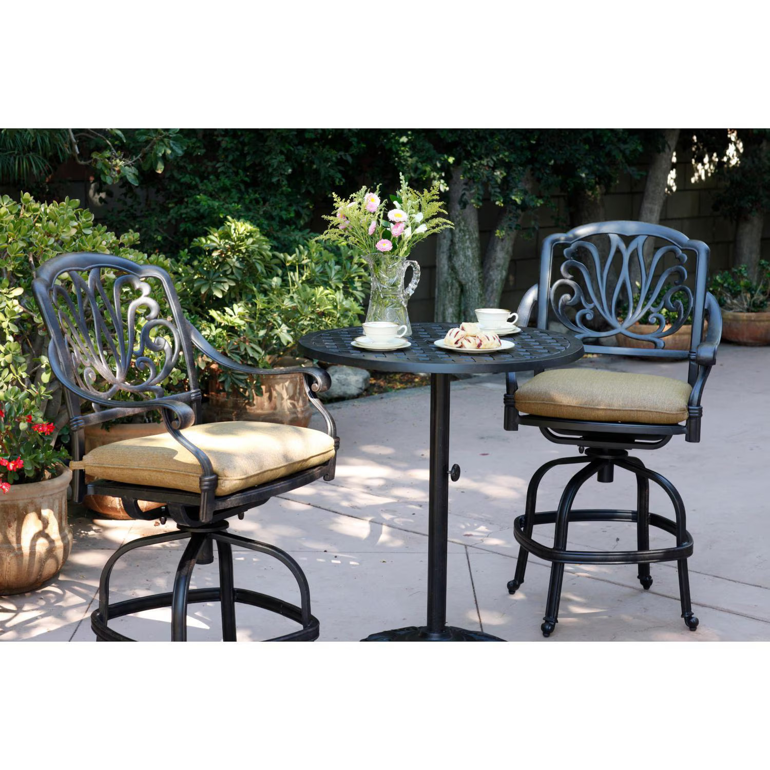 Elisabeth 3 Pc Cast Aluminum Counter Height Bar Set 30 Inch Round Series 30