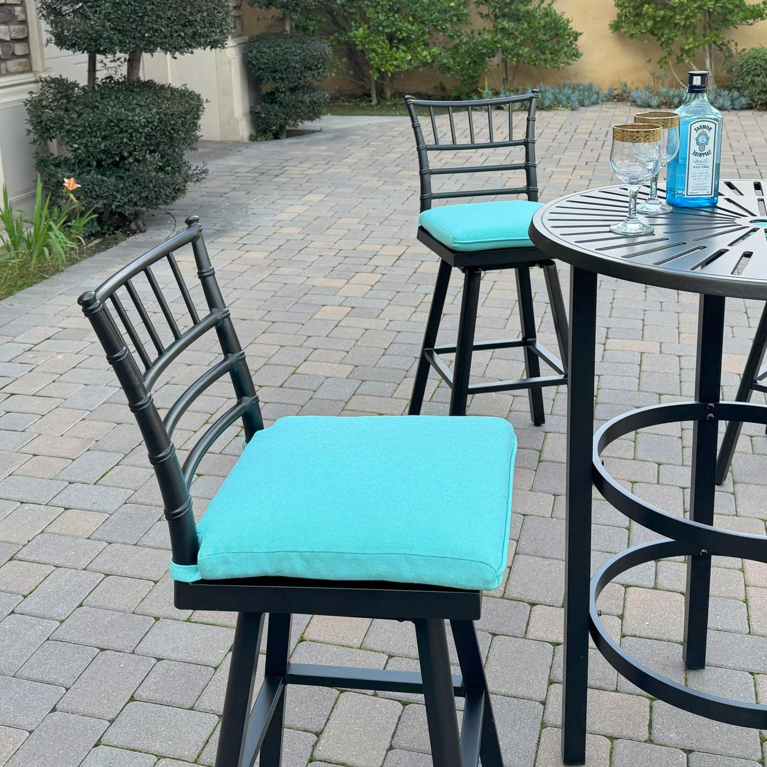 Bella Aluminum 3 Pc Patio Bar Set 30-in Round Bar Table in Blue by Darlee