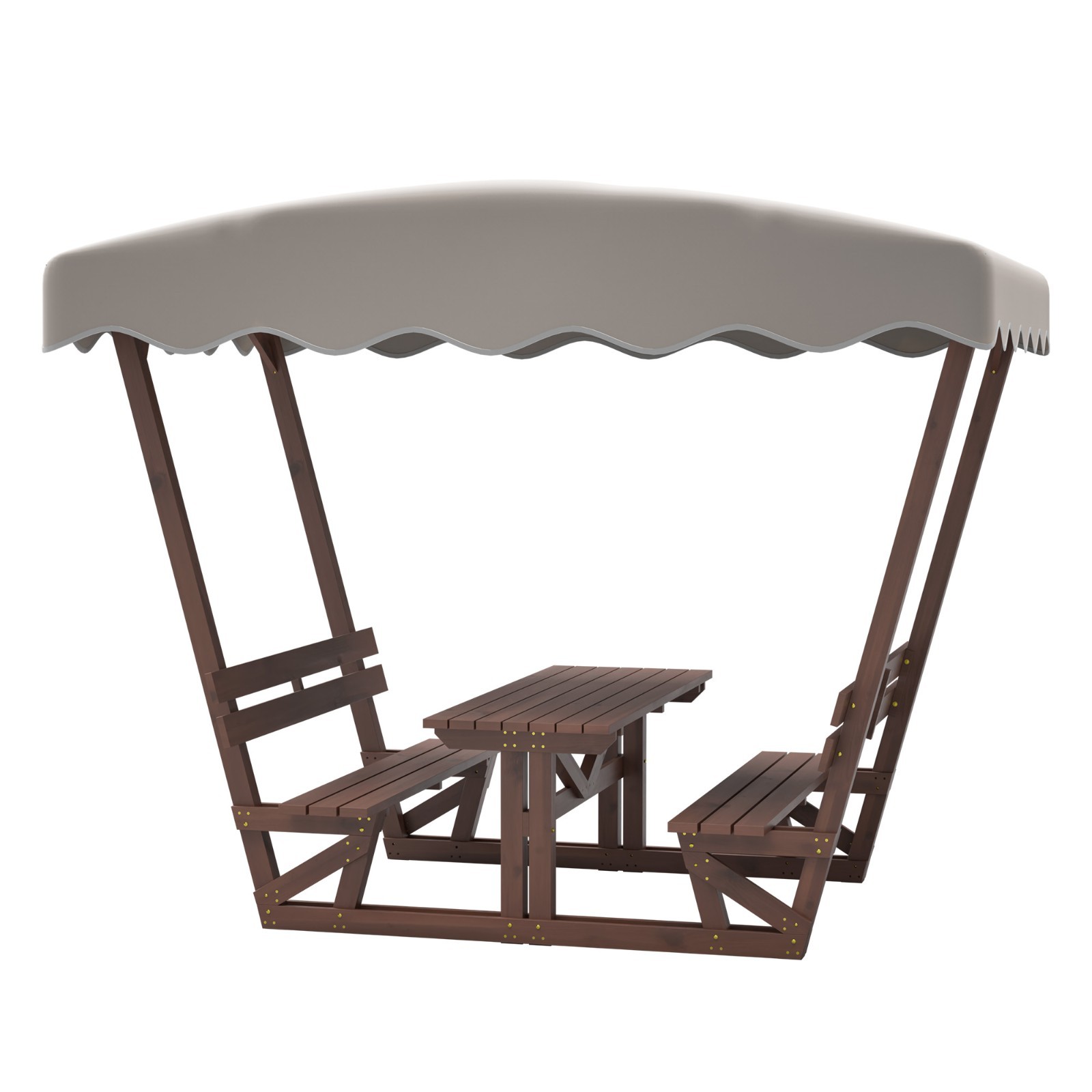 Solid Wood Picnic Table Set w/ Removable Waterproof Canopy, 4-Seater, Brown