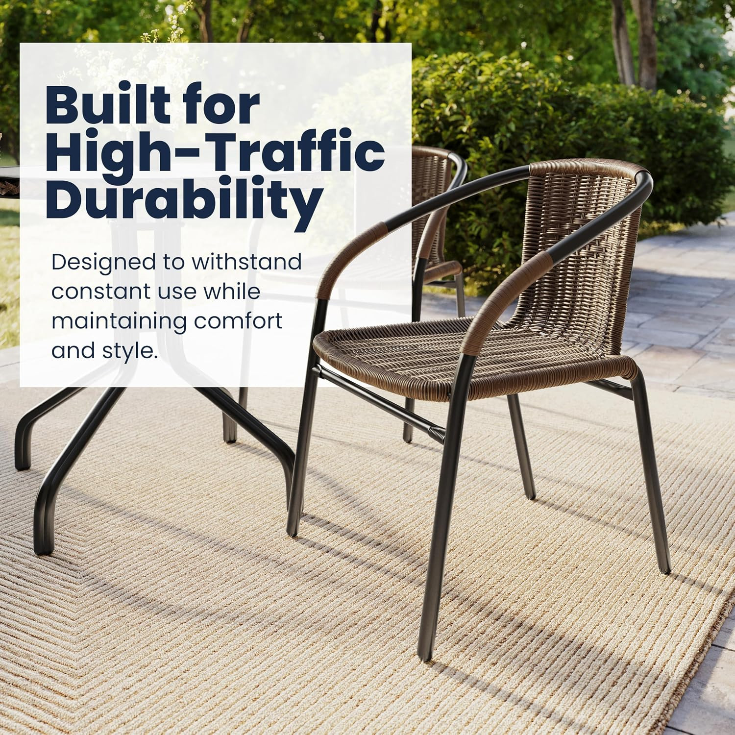 Lila Modern Rattan Indoor/Outdoor Stackable Dining Chairs, Stacking Rattan Bistr