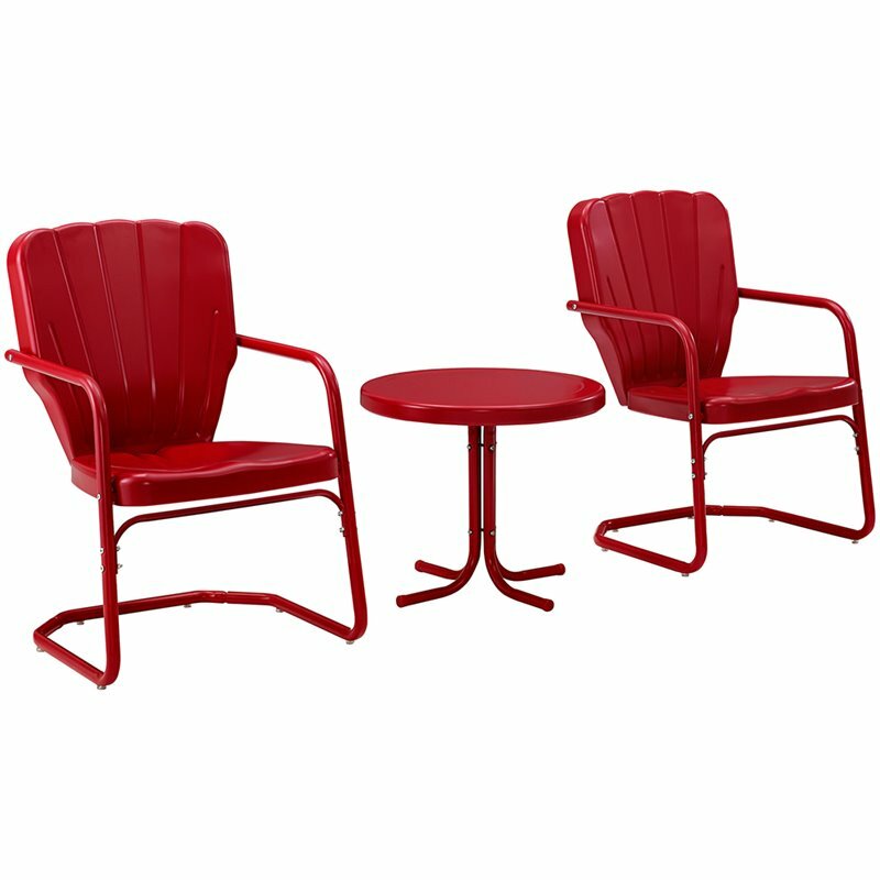 Pemberly Row 3-Piece Round Metal Patio Conversation Set in Bright Red Gloss