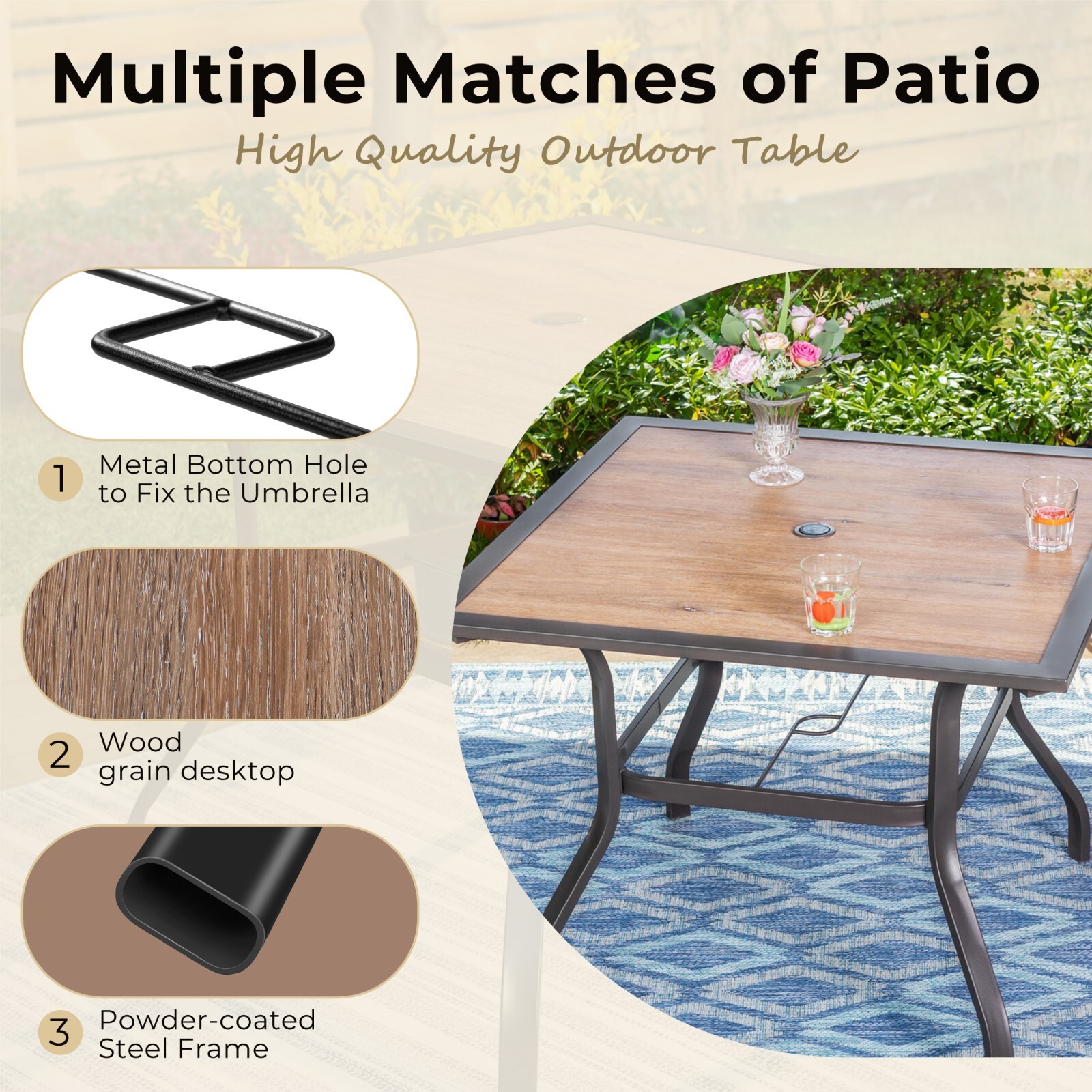 5 Piece Patio Furniture Set Outdoor Table Chairs Set Dining Chairs Stackable