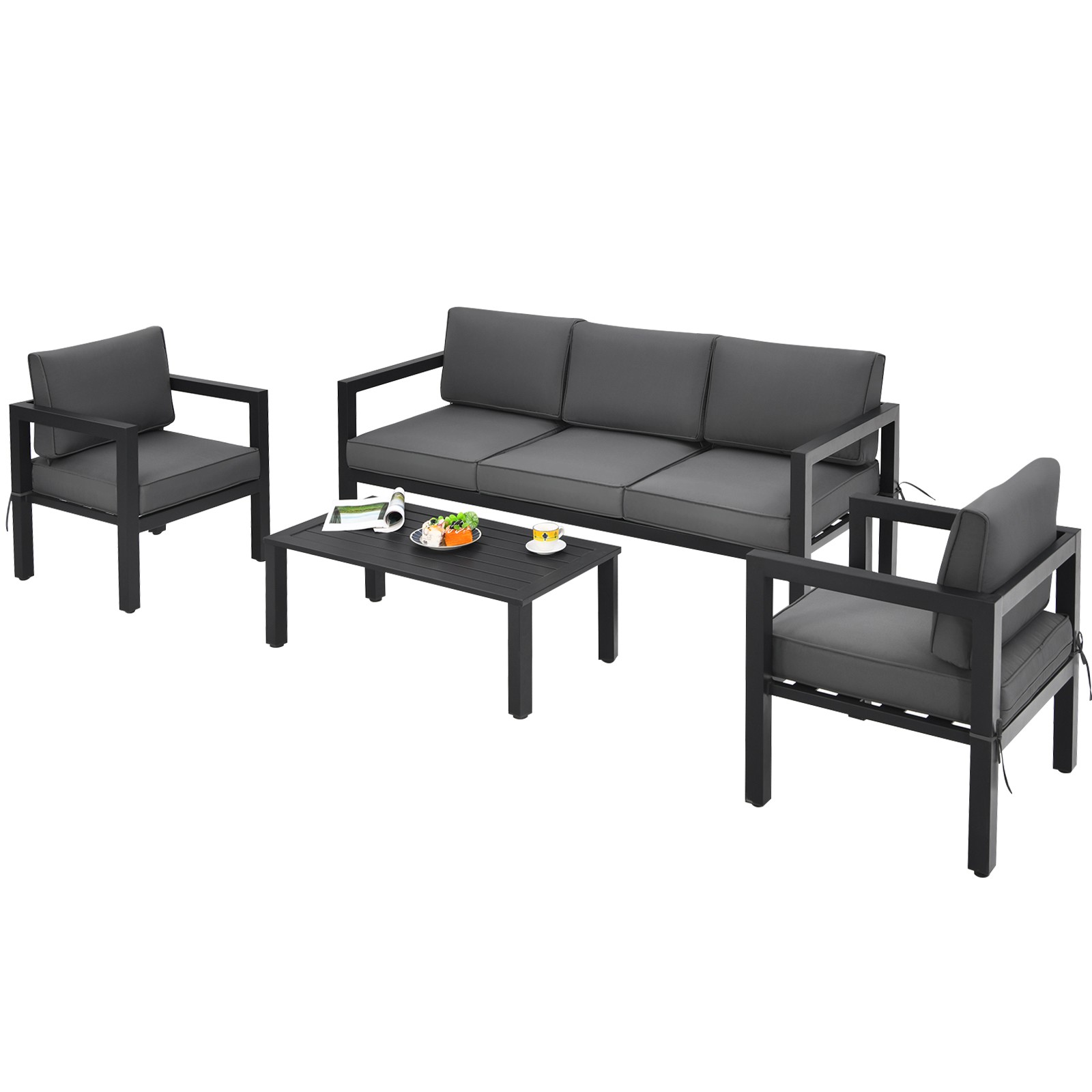 Patiojoy Outdoor 4-Piece Patio Furniture Set Sectional Sofa Set Coffee Table