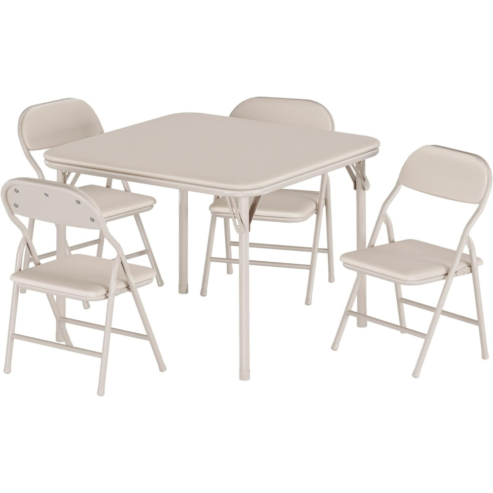 Kids Folding Table & Chairs Set of 5 PU Leather Surface Metal for Craft Learning