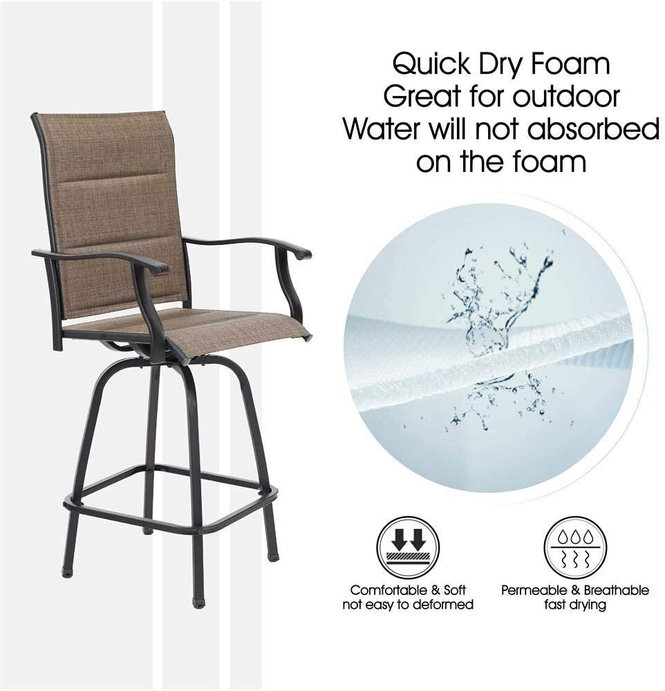 Swivel Bar Stools Set 3 Kitchen Padded Bar Height Bistro Set Patio Furniture Set