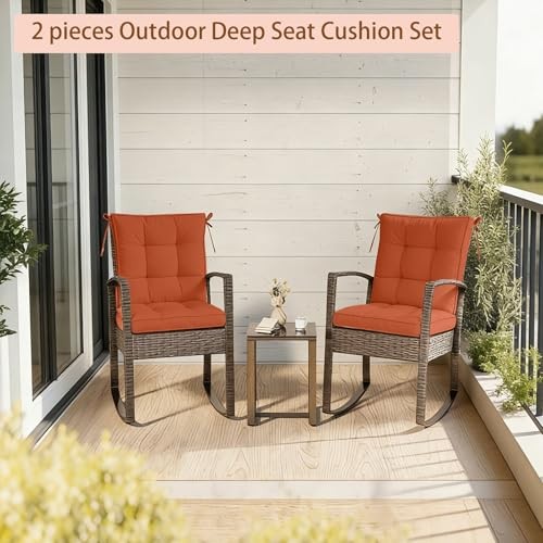 2 Piece Outdoor Patio Chair Cushions, Fade 24x24x6 inch – 2 pieces Orange