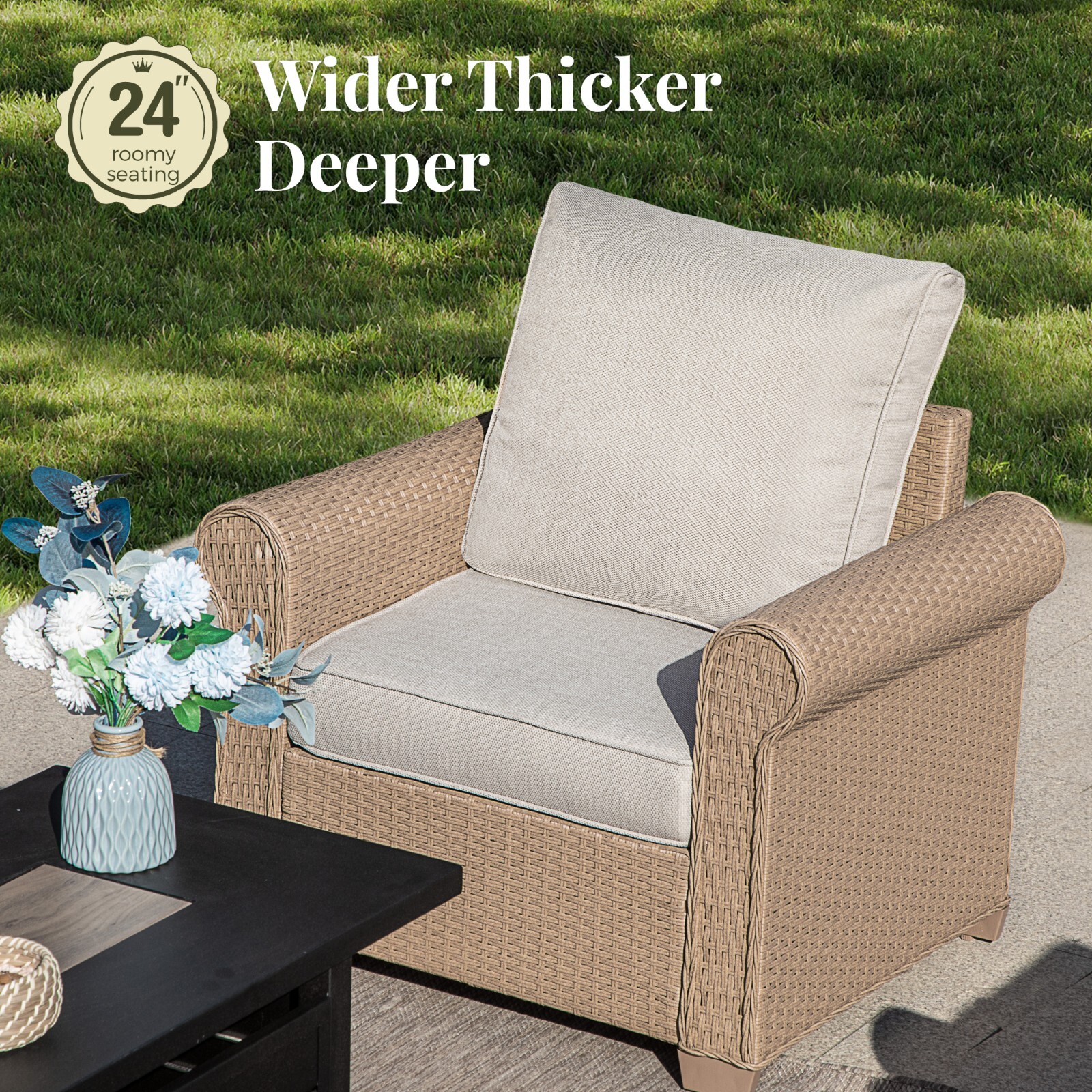 5 Piece Patio Wicker Rattan Conversation Set Outdoor Furniture Set with Cushions