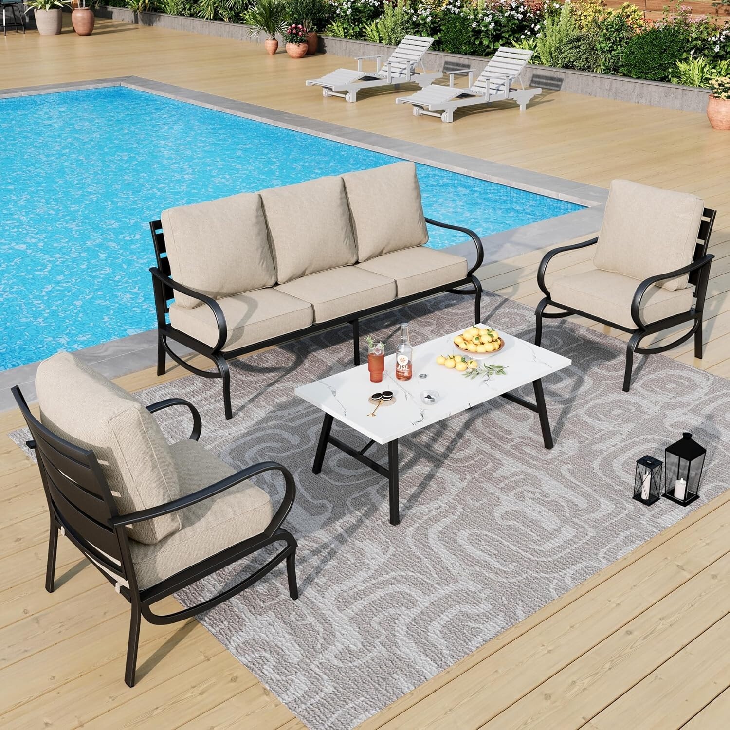 4 Piece Patio Furniture Set Outdoor Conversation Set for Lawn Garden Backyard