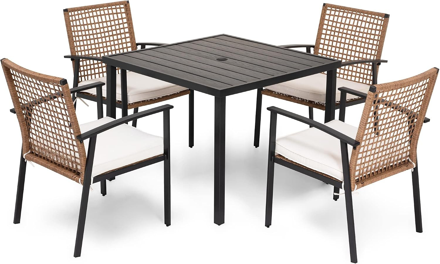 LAUSAINT HOME 5 Pieces Outdoor Patio Dining Set, Wicker Patio Furniture Set of 4