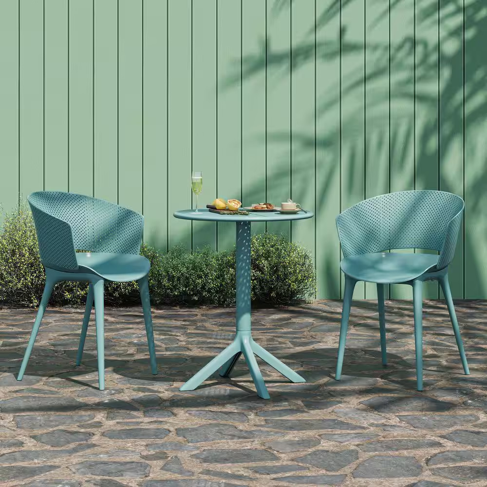 Ezra Modern Sky Blue 3-Piece Plastic Patio Outdoor Bistro Set Lightweight round