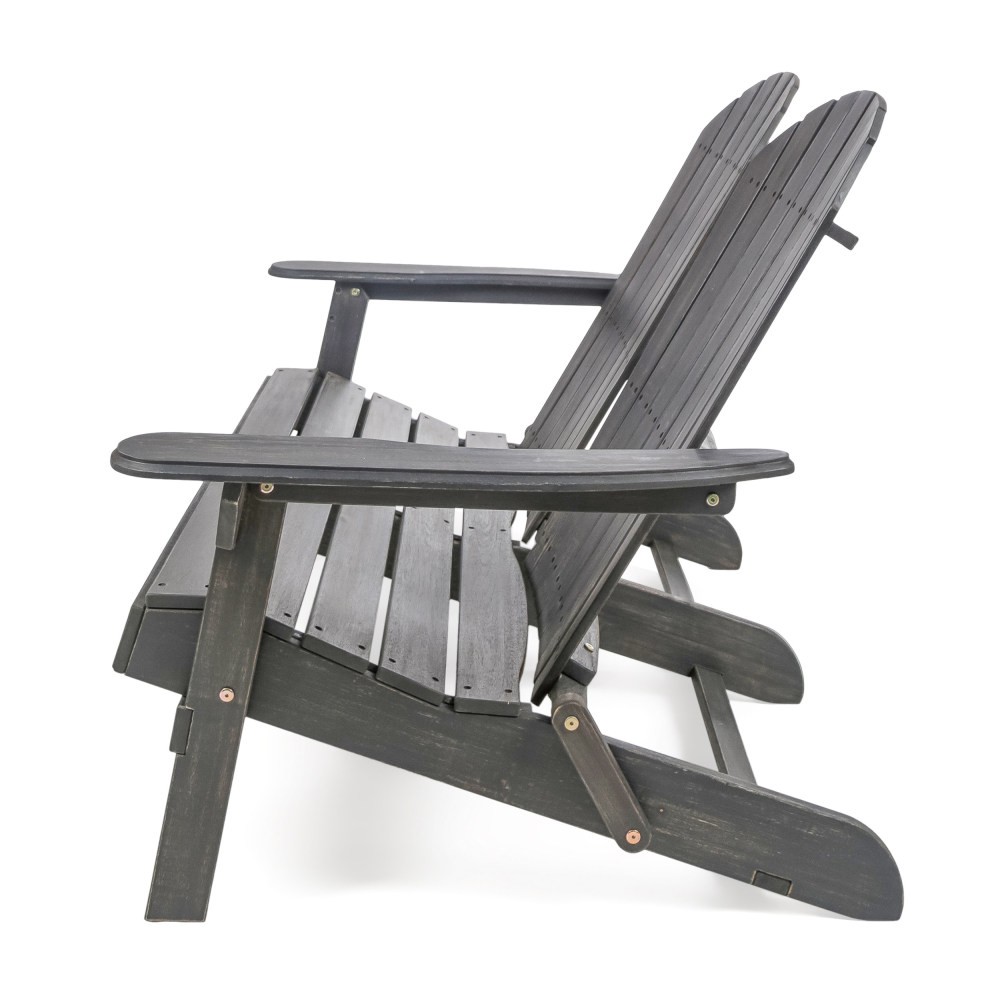 Outdoor Wood Adirondack Loveseat, Garden Patio Furniture w/ Slat Back, Dark Grey