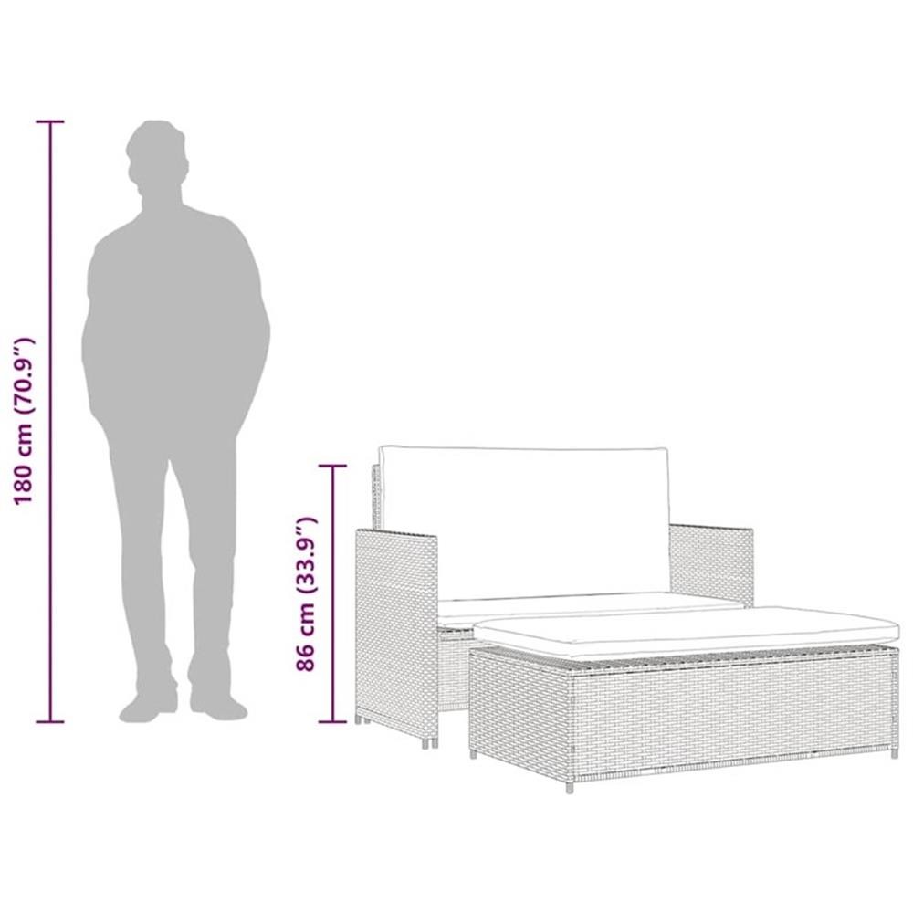 Pemberly Row 2-Seater Rattan & Powder-Coated Steel & Polyester Sofa Set in Gray