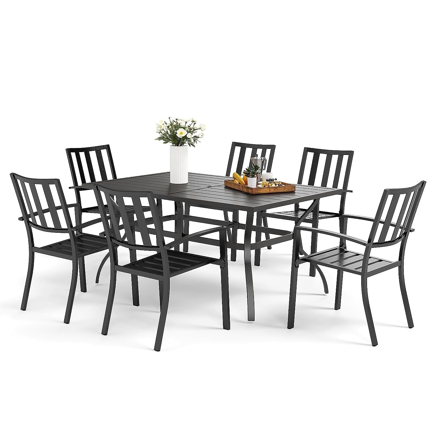 7 PCS Outdoor Dining Set Metal Patio Furniture Set Outdoor Table with 6 Chairs