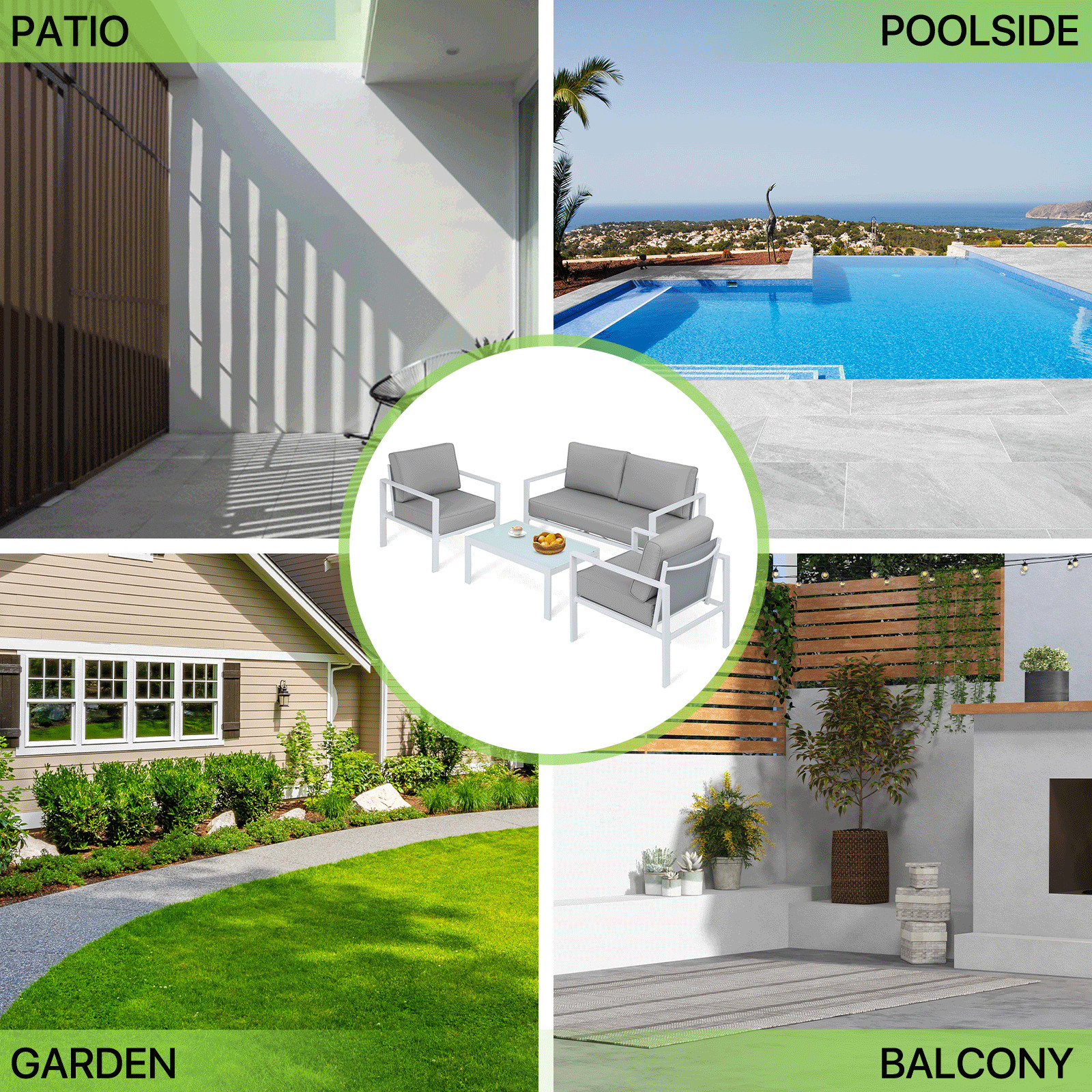 Patio Furniture Set 4 Piece Outdoor Love Seating&Coffee Table Removable Cushion