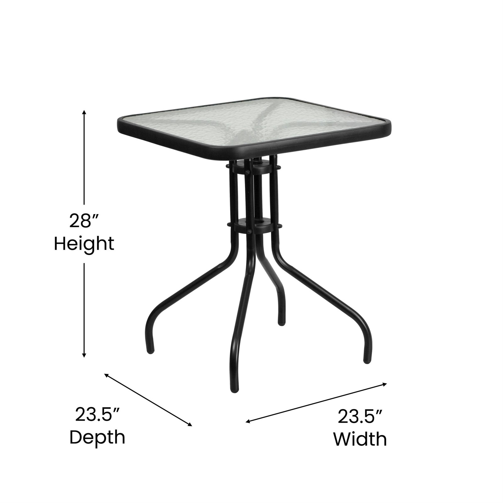 3 Piece Patio Dining Set – 23.5″ Square Glass Table 2 Gray Flex Stack Chairs