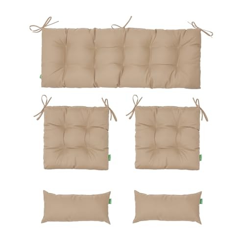 Outdoor Wicker Chair Cushions of 5Pieces,Tufted Patio Bench Cushions & Beige