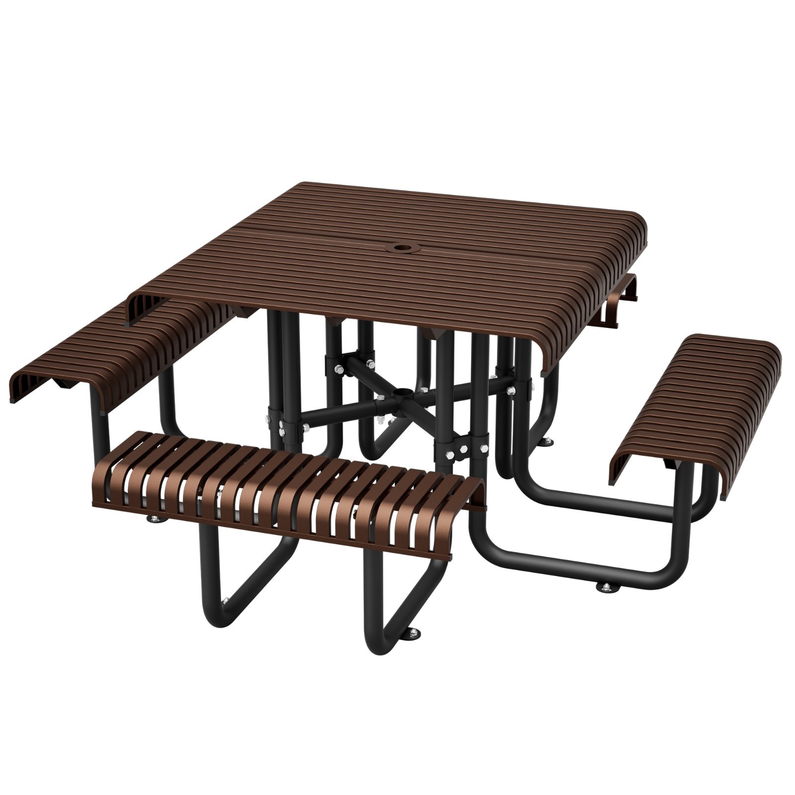 Outdoor 8-person Square Picnic Table Bench Set w/ 4 Benches & Umbrella Hole