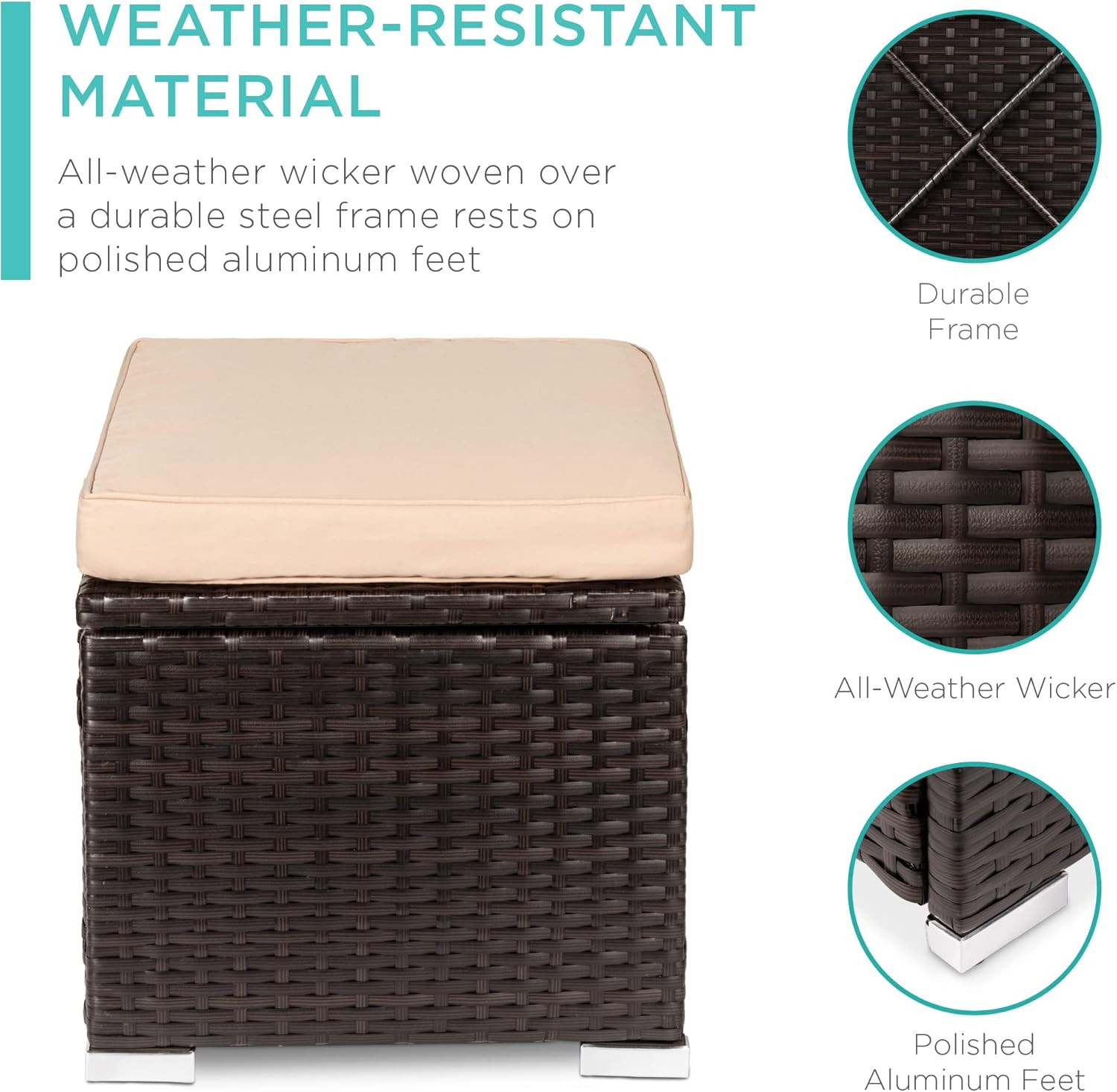Set of 2 Wicker Ottomans, Multipurpose Outdoor Furniture for Patio, Backyard, Ad