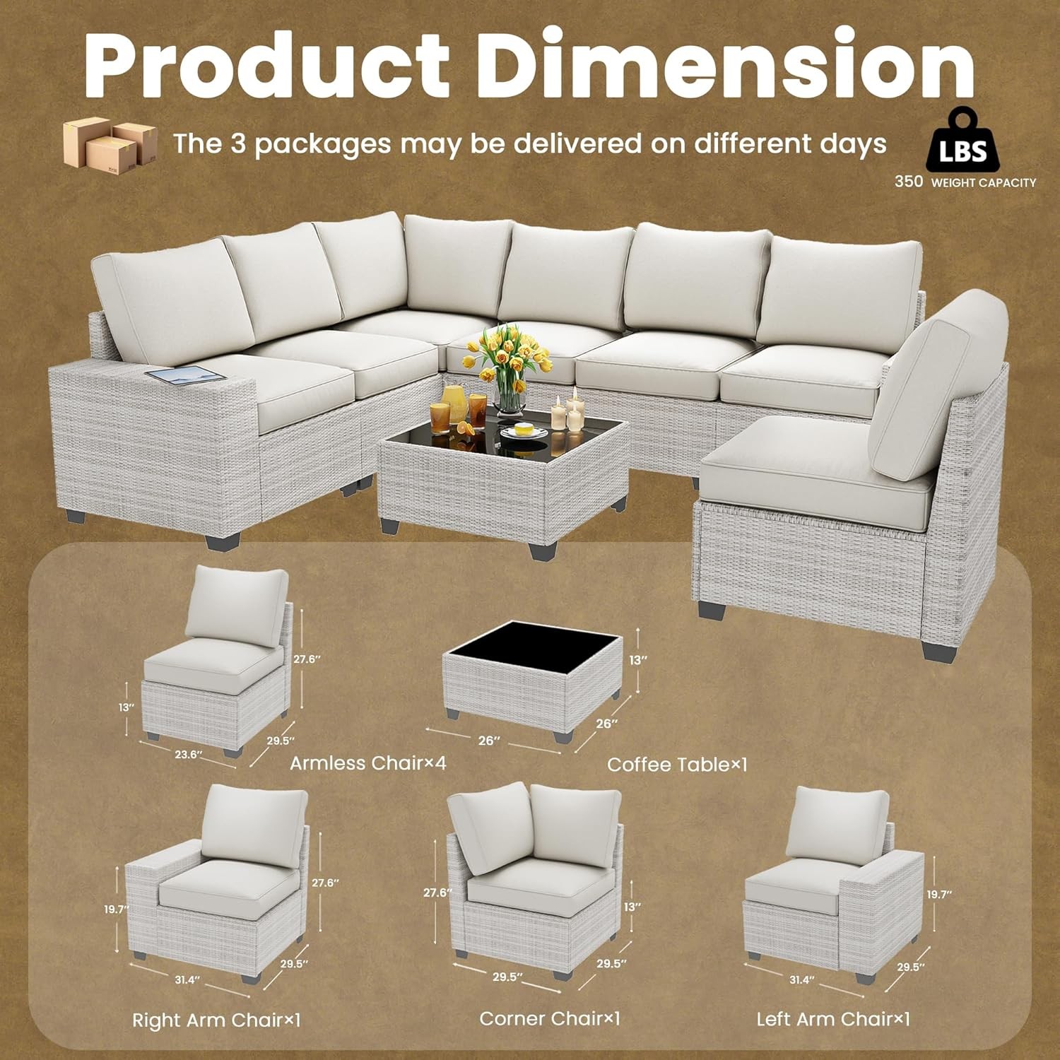 Olimix 8 Piece Outdoor Patio Furniture Set, Outdoor Sectional Furniture, Rattan