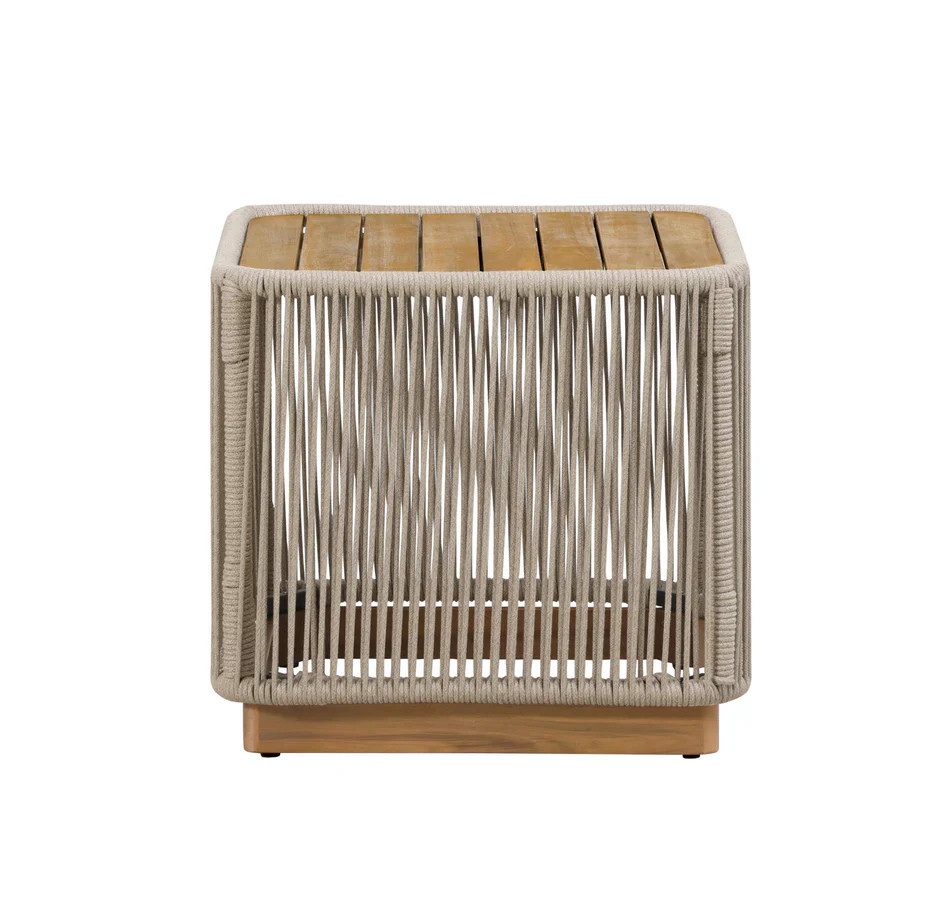 Cypress Teak Wood Sofa Set with Beige Rope Design – Modern Outdoor Lounge 4-Sea