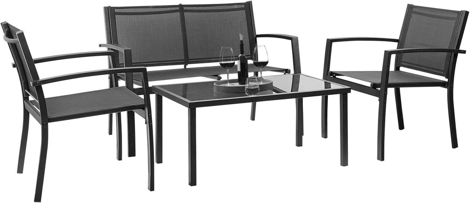Modern Outdoor Patio Set – 4 Pieces with Breathable Chairs & Elegant Glass Table