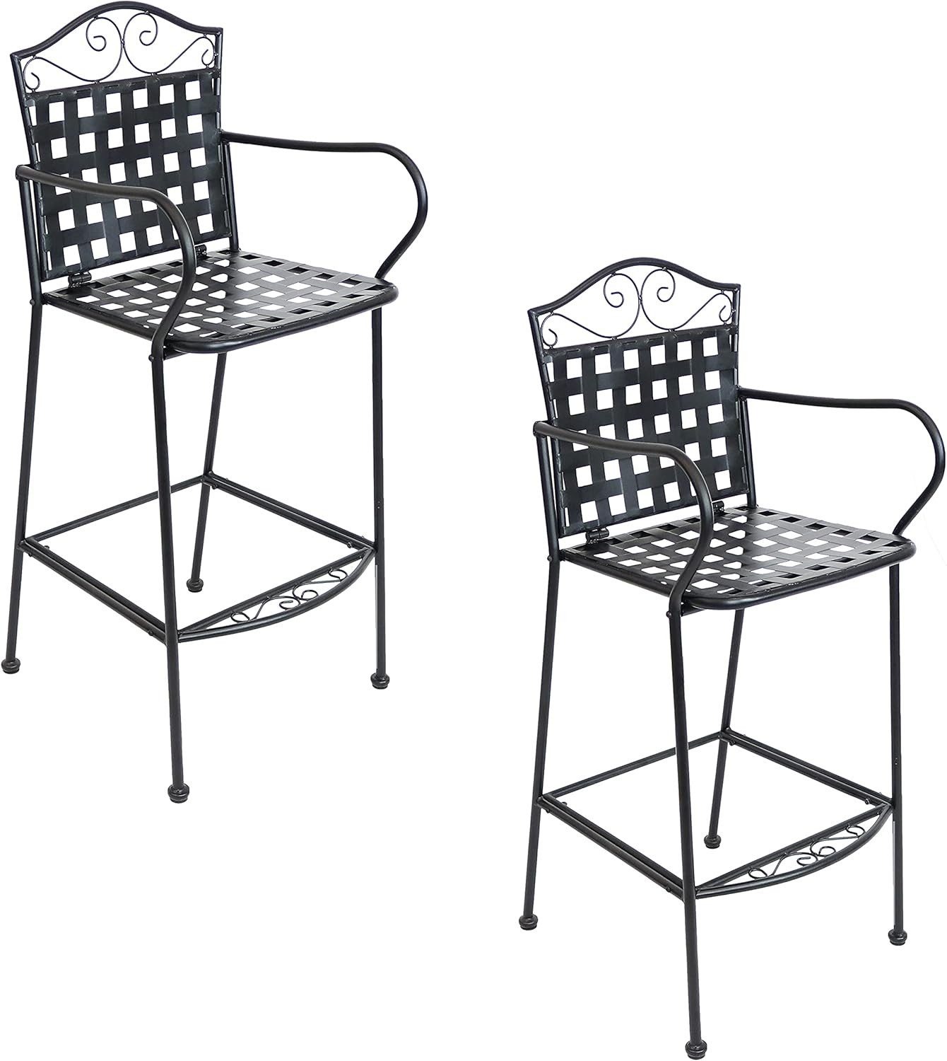 Sunnydaze 47.5-Inch H Wrought Iron Outdoor Bar Chairs with Scrolling Design – Se