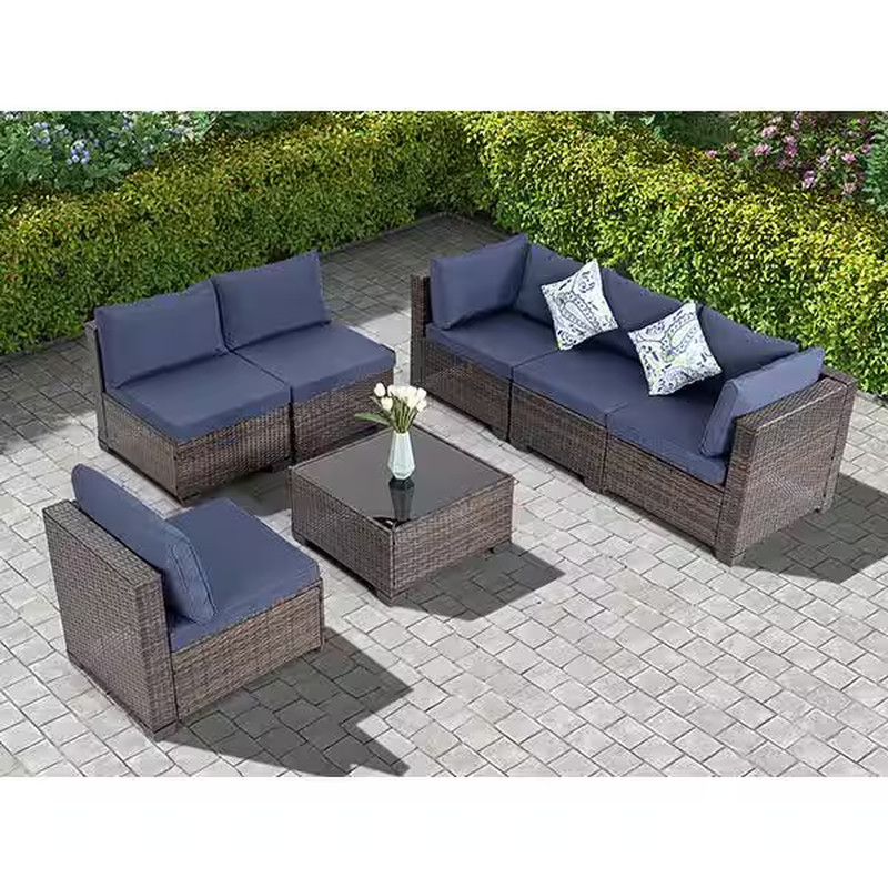 7-Piece Patio Furniture Set All-Weather Sofa Set Brown Wicker Patio Conversation