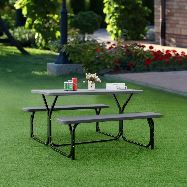 Outdoor Picnic Table Bench Set Metal Frame Camping Garden Yard Dining Furniture