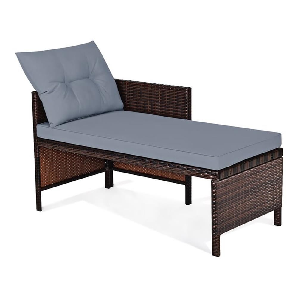 Maklaine 3-piece Wicker Rattan Patio L-shape Corner Sofa Set in Gray