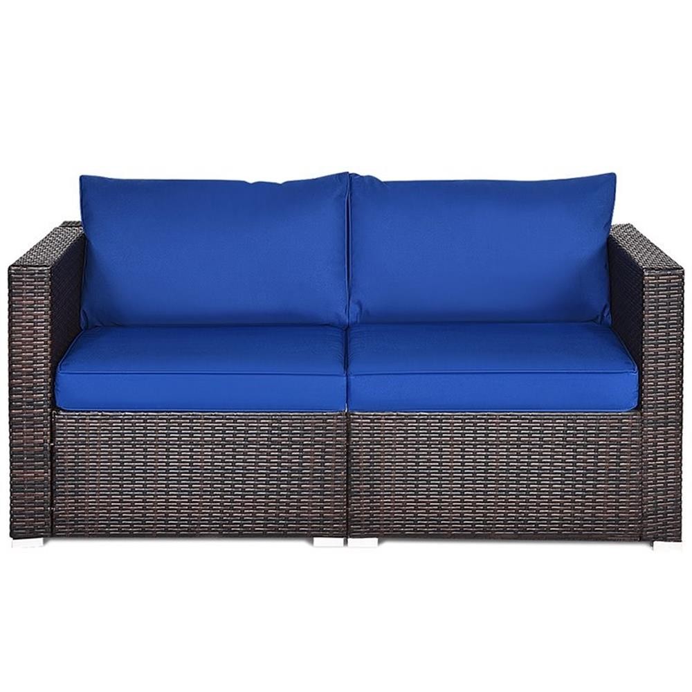 Pemberly Row 4 Pieces Rattan Patio Corner Sofa Sectional with Cushion in Navy