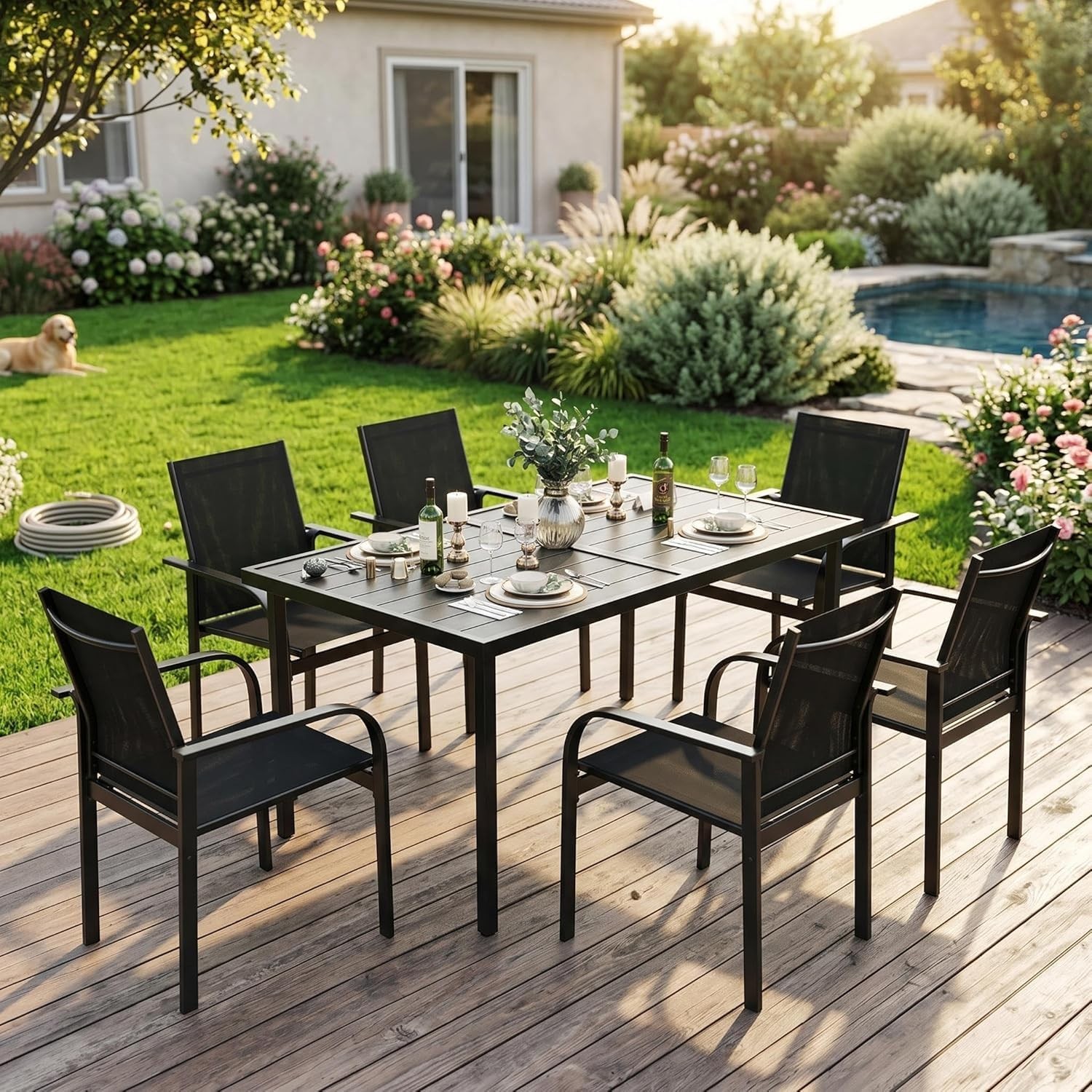 7 Piece Patio Dining Set Dining Table with 6 Chair Outdoor Furniture All Weather