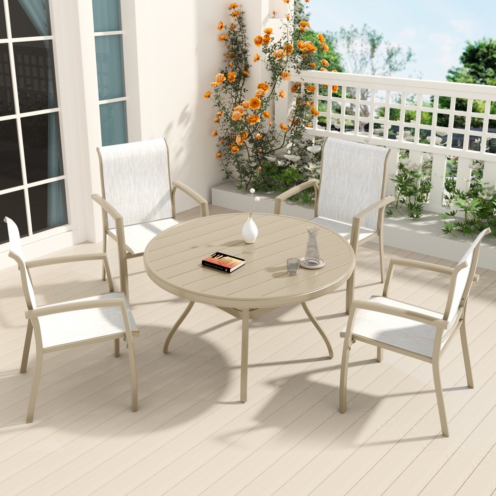 Set of 4 Patio Stackable Dining Chairs and 40.6″ Outdoor Metal Round Table