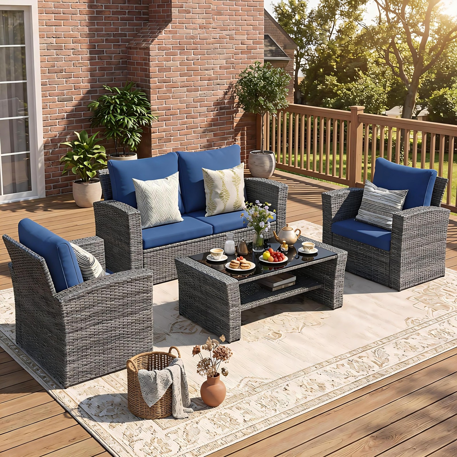 Wisteria Lane Patio Furniture Set, Wicker Outside Outdoor Furniture for All W…