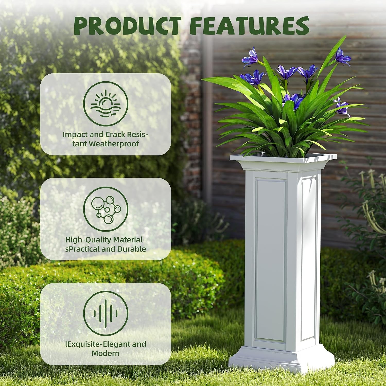Set of Two 36 Inch Tall Resin Outdoor Planters Weatherproof Weight-Bearing