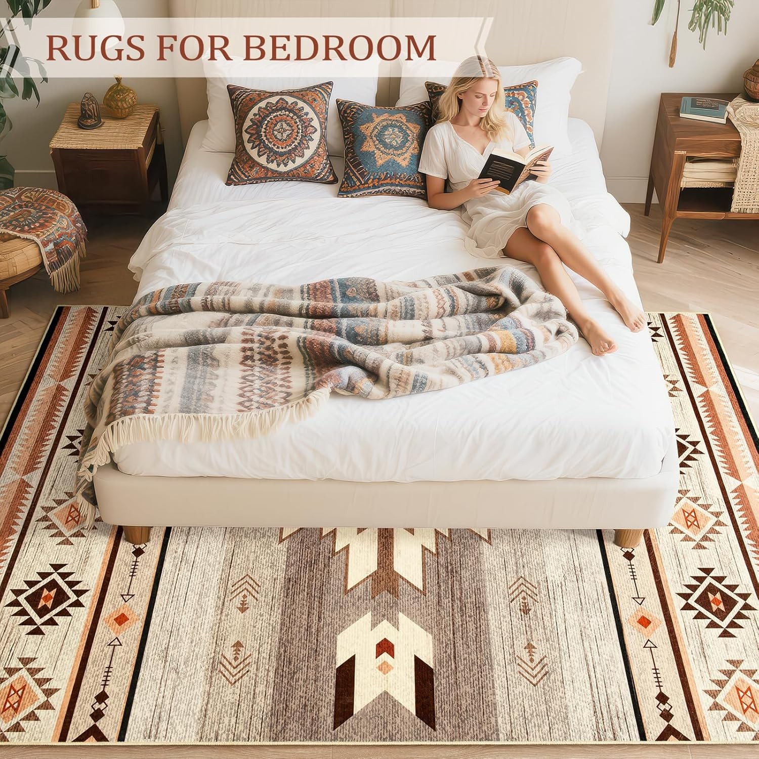 Western Rugs for Living Room, Non Slip Rustic Rug for Bedroom Dining Table
