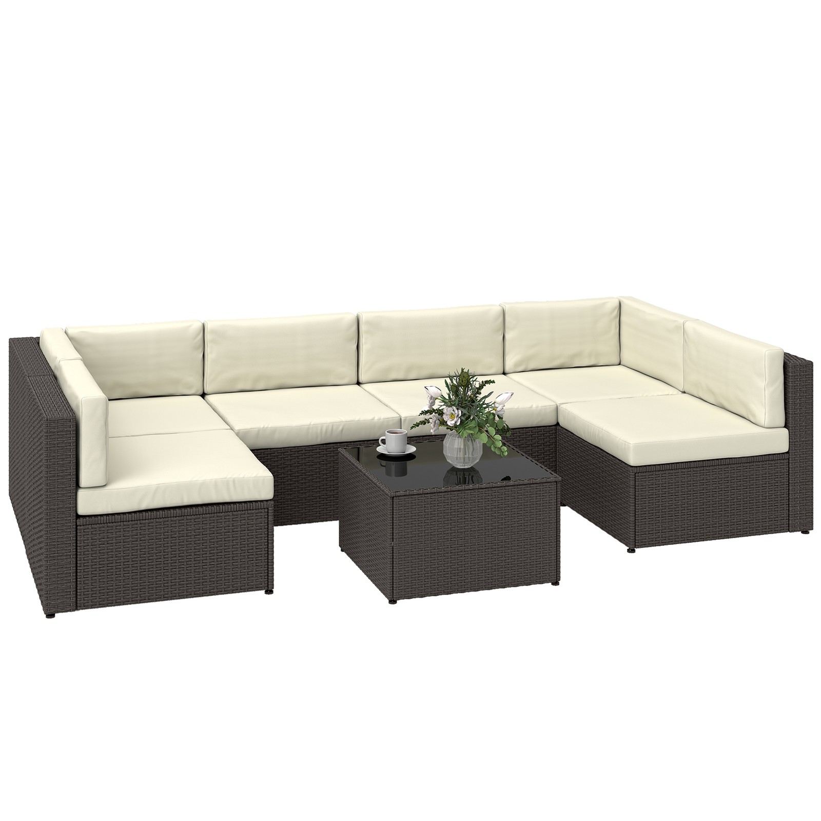 7 Piece Patio Furniture Set, Wicker Outdoor Sectional Sofa Set