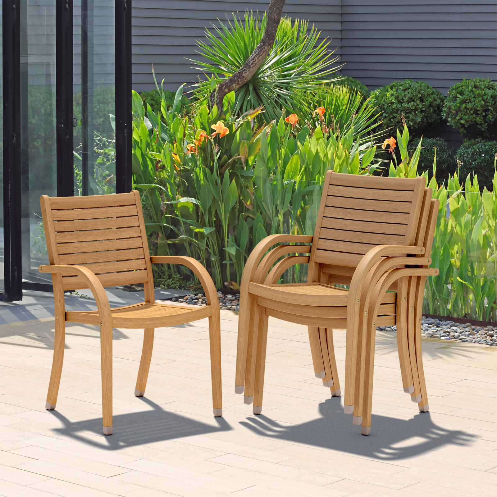 Amazonia Lancy 5-Piece Outdoor Dining Set | Teak Finish | Ideal for Patios
