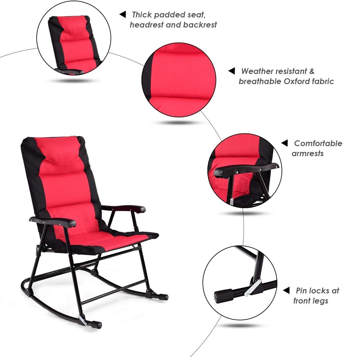 3pc Folding Bistro Set Outdoor Rocking Chairs/Round Table Patio Garden Poolside.
