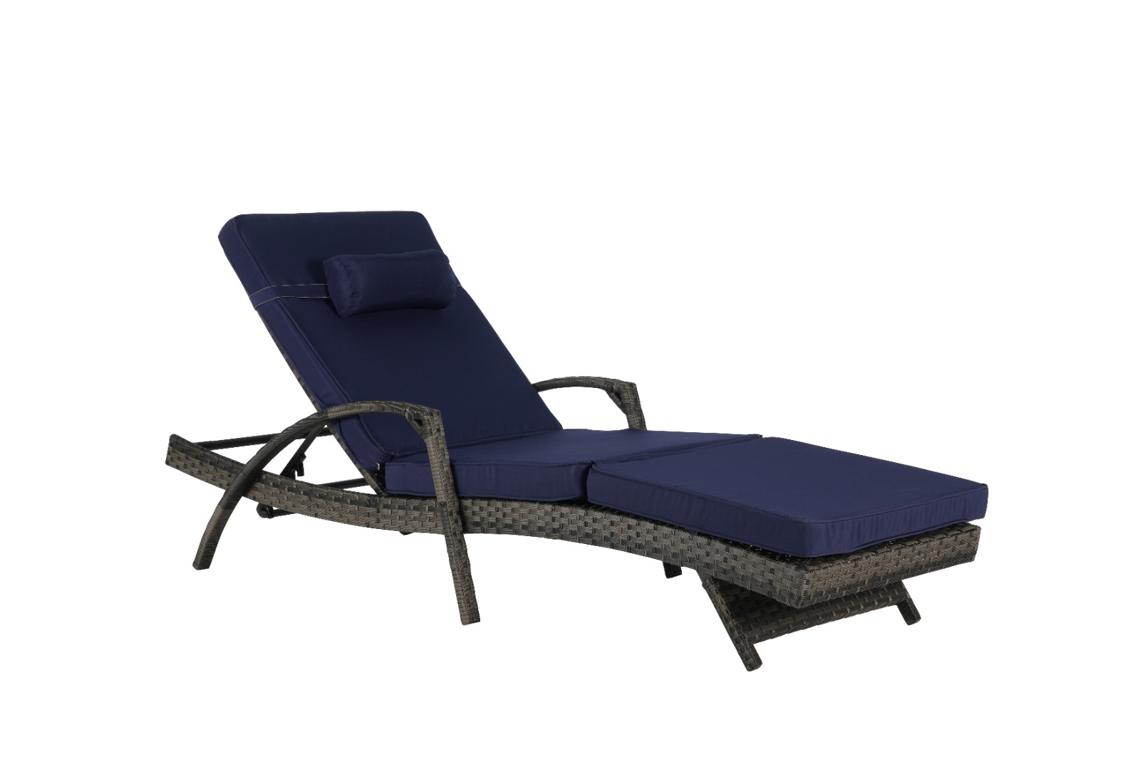 Outdoor Wicker Long Reclining Chair Set of 2 w/Cushions Lounge Chair Lawn Beach