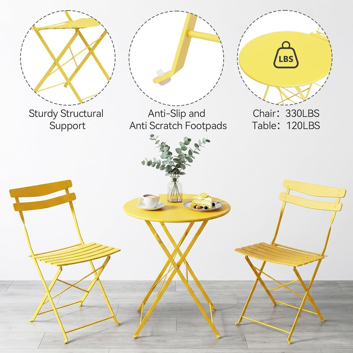 3-Piece Folding Bistro Set Weatherproof Patio Furniture Outdoor Table and Chairs