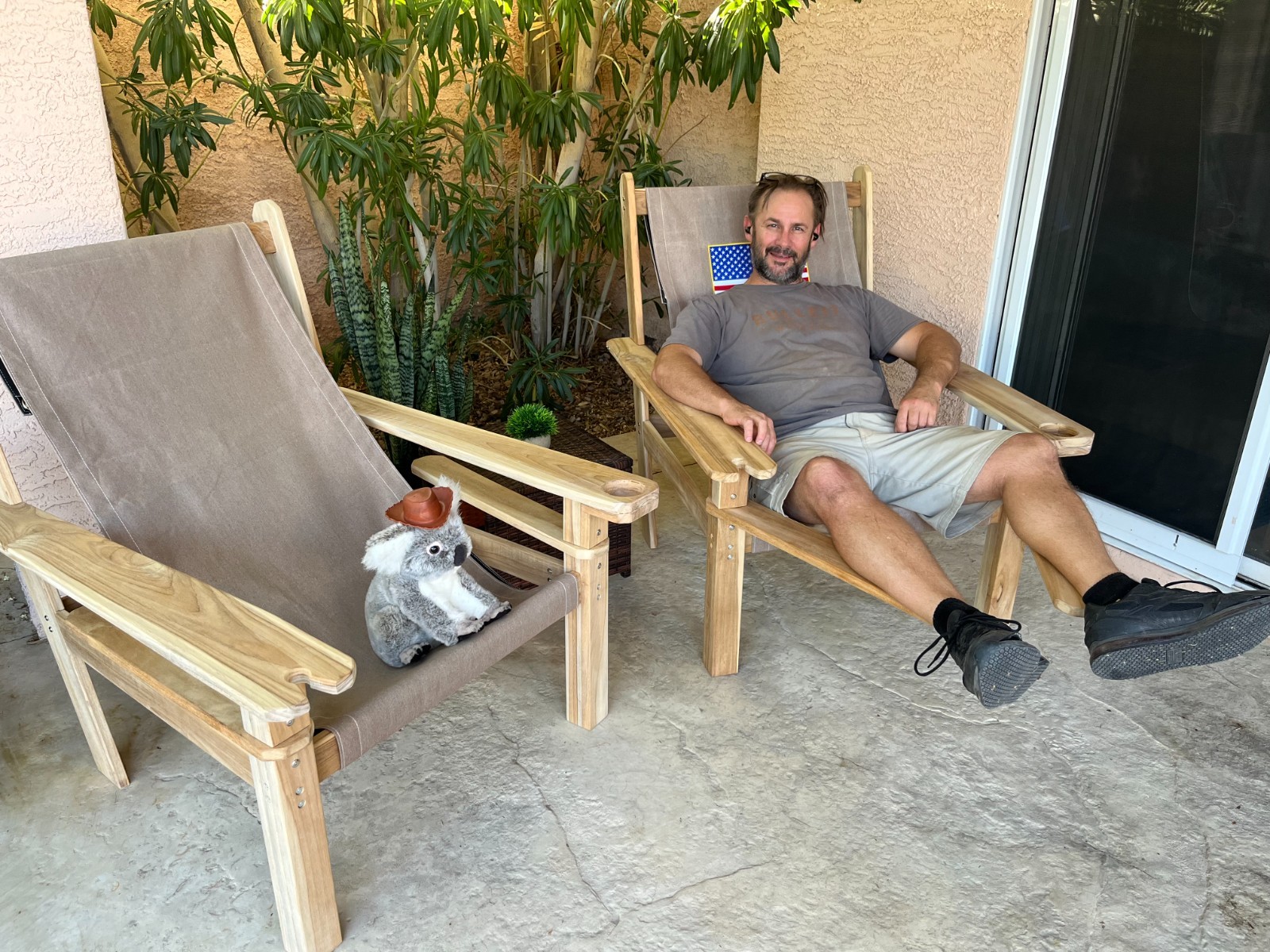 TEAK PATIO CHAIRS with Flag