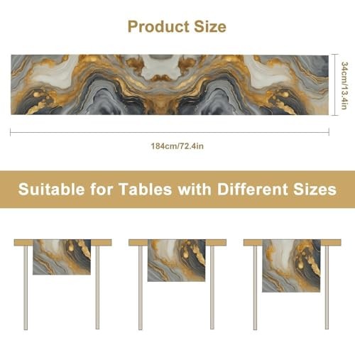Marble Table Runner,Gray Gold Modern Marble 13×36″ Table Runner Marble-10