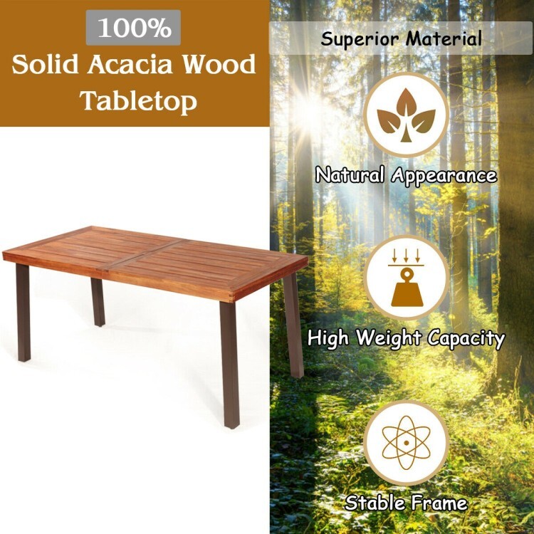 Patio Outdoor Garden Rectangle Furniture Dining Table w/Removable Umbrella Hole