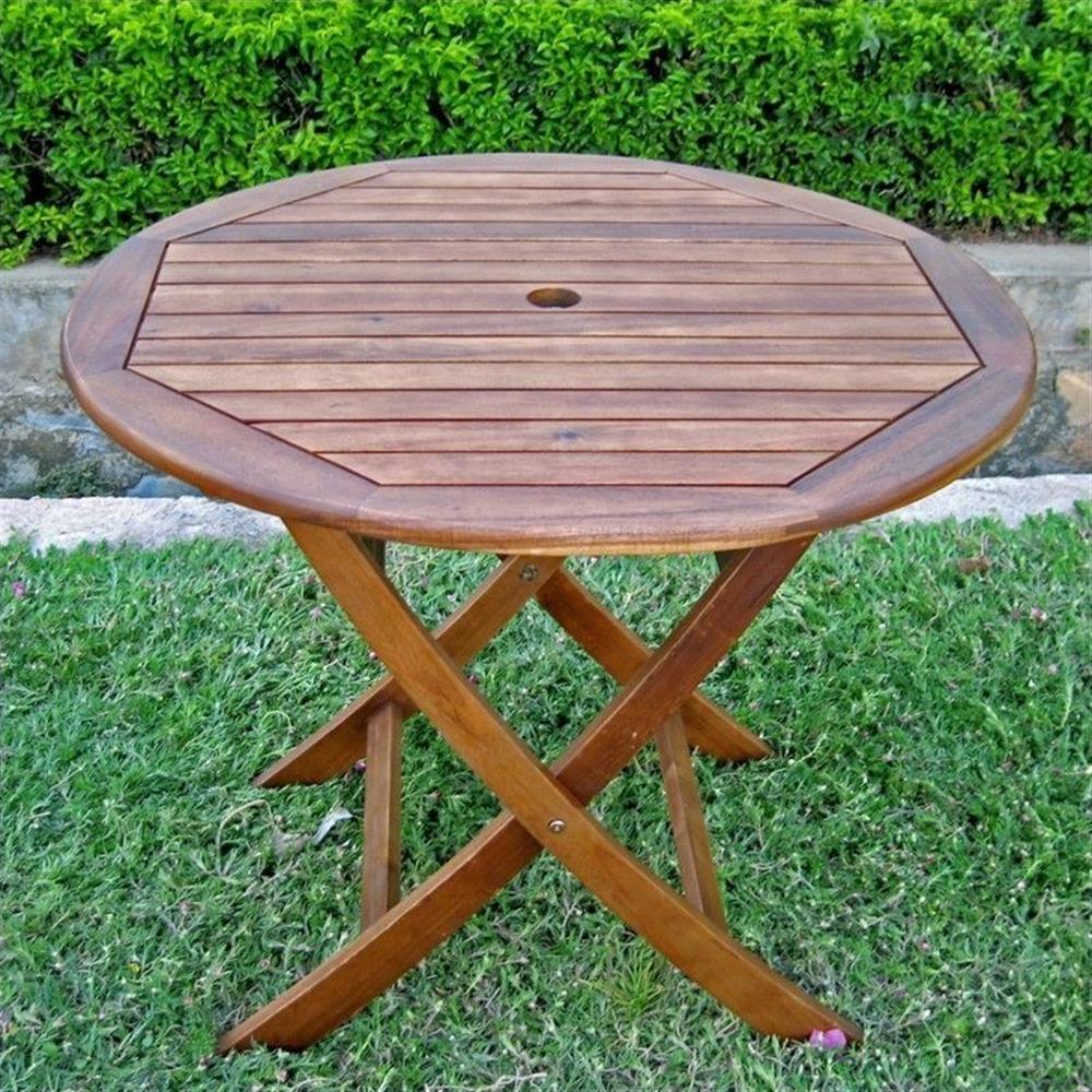 Pemberly Row 38″ Folding Patio Table in Stain