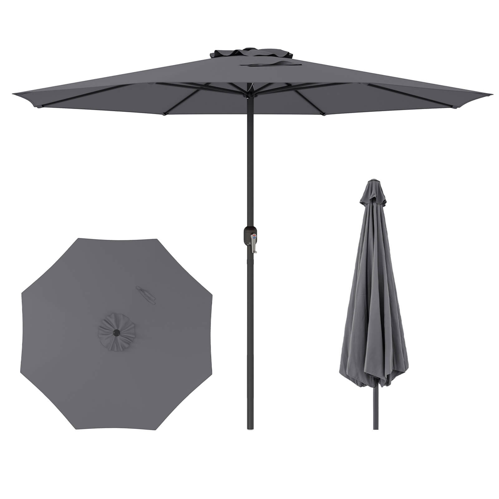 12 FT Patio Umbrella Outdoor Market Umbrella w/ Crank Handle 8 Sturdy Ribs Grey