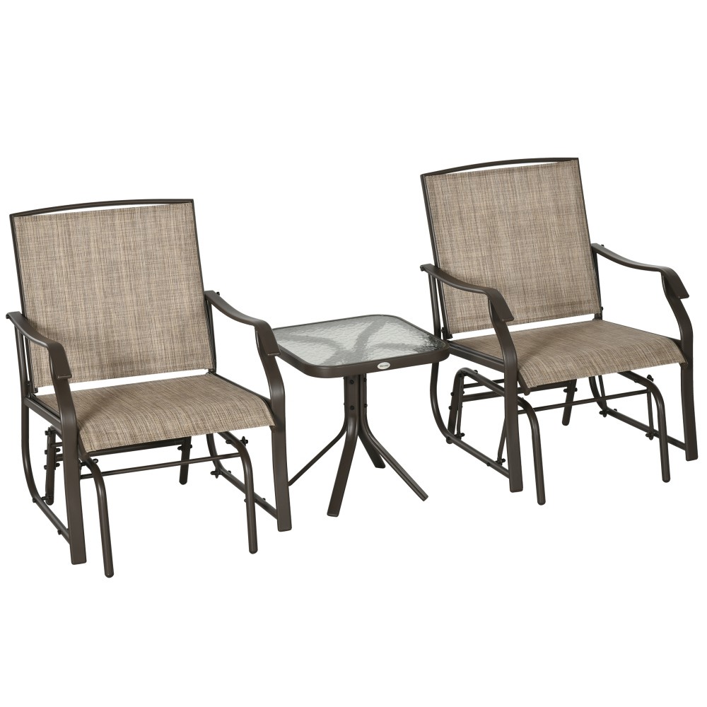 3Pcs Outdoor Patio Bar Glider Chair Set,2 Rocking Swing Chairs with Coffee Table